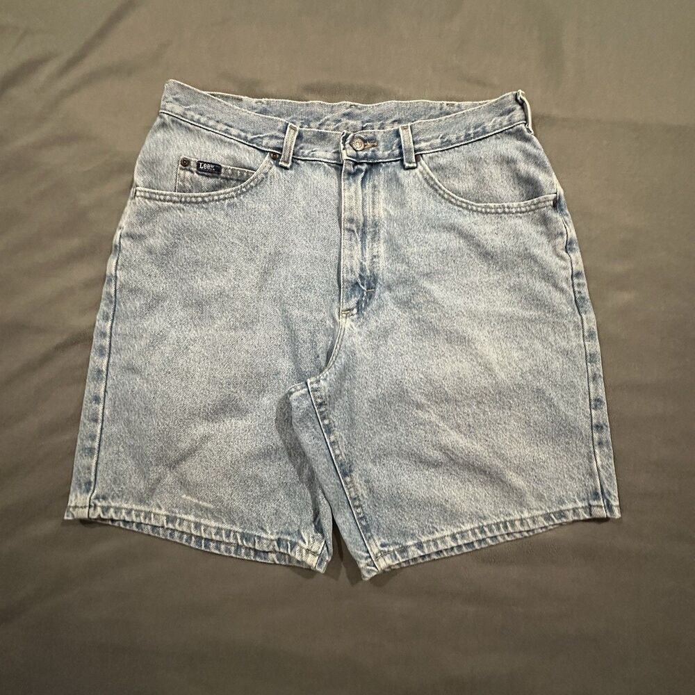 Vintage 90s Lee Jean Shorts Mens 36 Denim Light Wash Blue High Rise Made in USA